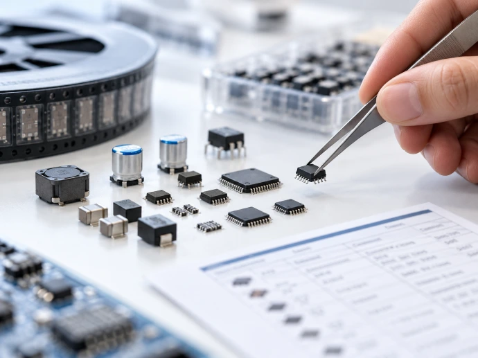 Electronic components being selected and reviewed for an RFQ or BOM requirement