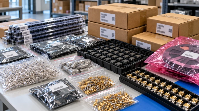 Electronic components in reels, trays, tubes and ESD packaging for international sourcing