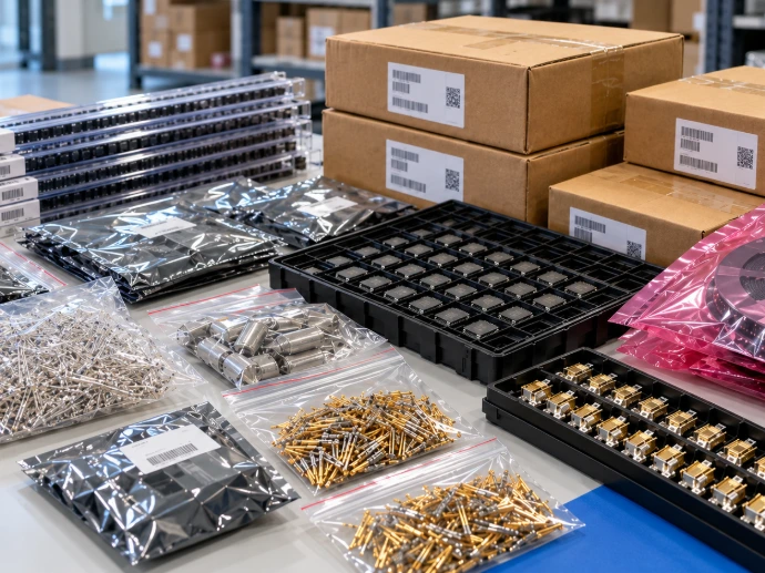 Electronic components in reels, trays, tubes and ESD packaging for international sourcing